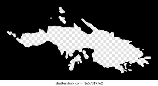 Stencil map of Saint Thomas. Simple and minimal transparent map of Saint Thomas. Black rectangle with cut shape of the island. Classy vector illustration.