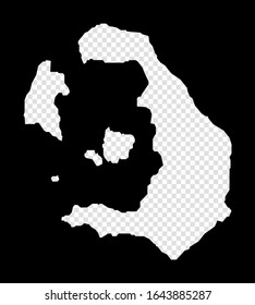 Stencil map of Santorini. Simple and minimal transparent map of Santorini. Black rectangle with cut shape of the island. Stylish vector illustration.
