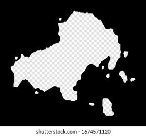 Mapa de galería de símbolos de Skiathos. Mapa transparente simple y mínimo de Skiathos. Rectángulo negro con forma de corte de la isla. Ilustración vectorial atractiva.