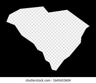 Stencil map of South Carolina. Simple and minimal transparent map of South Carolina. Black rectangle with cut shape of the US state. Superb vector illustration.