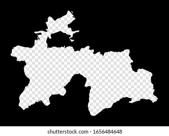Stencil map of Tajikistan. Simple and minimal transparent map of Tajikistan. Black rectangle with cut shape of the country. Beautiful vector illustration.