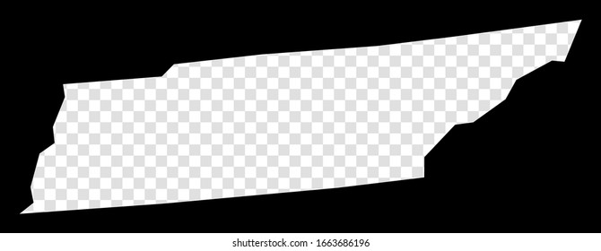 Stencil map of Tennessee. Simple and minimal transparent map of Tennessee. Black rectangle with cut shape of the US state. Vibrant vector illustration.