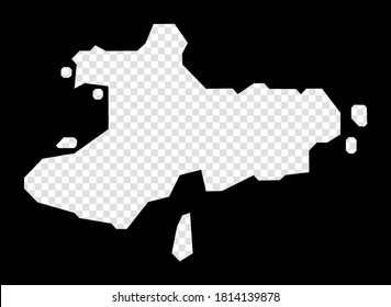 Stadtplan von Union Island. Einfache und minimale transparente Karte von Union Island. Schwarzes Rechteck mit Schnittform des Bereichs. Radiante Vektorgrafik.