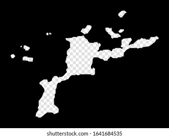 Stencil map of Virgin Gorda. Simple and minimal transparent map of Virgin Gorda. Black rectangle with cut shape of the island. Stylish vector illustration.