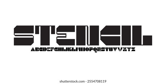 Stencil, Minimal modern logo alphabet fonts. Typography minimalist urban sans serif digital fashion future creative logos fonts. vector illustration
