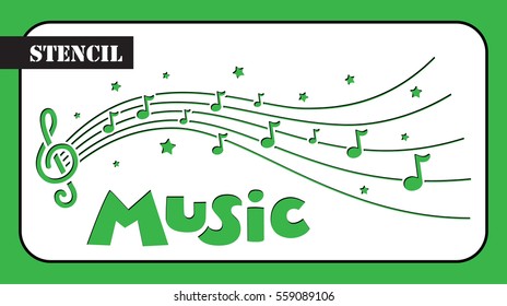 Stencil. Music composition with notes and stars. Template suitable for laser cutting.