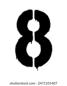 Stencil with the number 8 with paint smudges. Black symbol on a white background. Vector illustration
