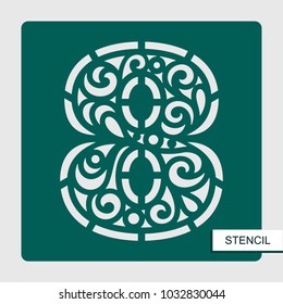 Stencil number eight - 8. Template for laser cutting, wood carving, paper cut and printing. Vector illustration.