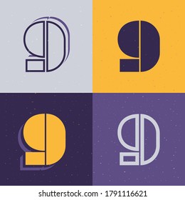 Conjunto de logotipos número nueve del patrón. Iconos planos perfectos para usar en cualquier etiqueta militar, logos deportivos, carteles de graffiti, identidad de construcción, etc.