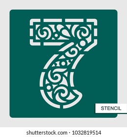 Stencil number seven - 7. Template for laser cutting, wood carving, paper cut and printing. Vector illustration.