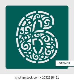
Stencil number six - 6. Template for laser cutting, wood carving, paper cut and printing. Vector illustration.