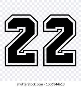 stencil numbers for cutting or print. sport jersey number 22 vector black symbol template isolated