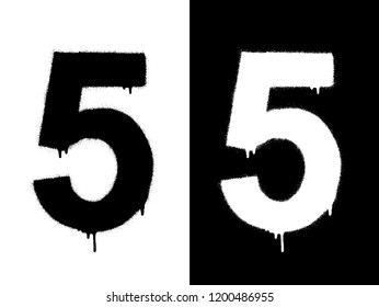 Stencil numeral 5 and drip paint. Black on white, white on black. Vector illustration EPS10 vector.
