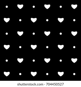 Stencil pattern. Black and white ornament. Polka dot design and hearts. Graphic style.