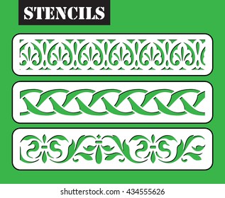 Stencil pattern. Three ornamental border, clip art optimized for cutting on plotter. Template for decor. Laser cut wall art decor.
