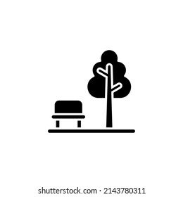 Parque público de plantilla con banco para sentarse. Trazo editable