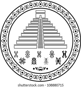 stencil of pyramids and symbols. vector illustration