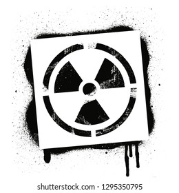 Stencil radioactive sign. Radiation hazard. Black graffiti print on white background. Vector design street art