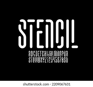 Tipo de letra redondeado de esténcil, alfabeto condensado, letras y números, ilustración vectorial 10EPS