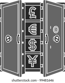 stencil of safe with currency signs. vector illustration