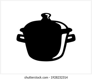 Stencil saucepan isolated on white. Kitchenware vector stock illustration. EPS 10