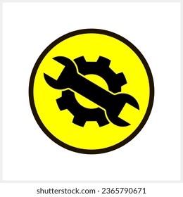 Icono de los engranajes del destornillador del estribo Herramientas botón amarillo Vector ilustración material EPS 10
