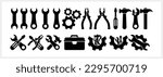 Stencil screwdriver pliers icon Hammer, box, gears Tools clipart Vector stock illustration EPS 10