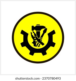 Stencil screwdriver pliers icon Hammer, gears Tools clipart Yellow button Vector stock illustration EPS 10