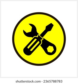 Stencil screwdriver spanner icon Tools clipart Yellow button Vector stock illustration EPS 10