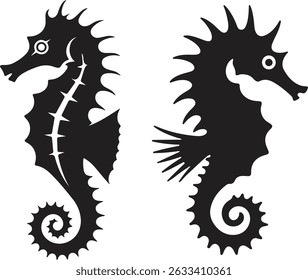 Stencil seahorse silhouette on white background. Seahorse icon vector sign illustration design and Seahorse or sea horse flat vector icon for wildlife apps and websites