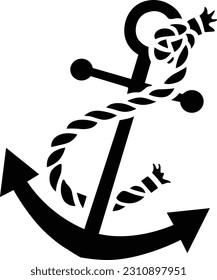 Stencil Ship Anchor with Rope (Bearbeitbar) - Vektorgrafik