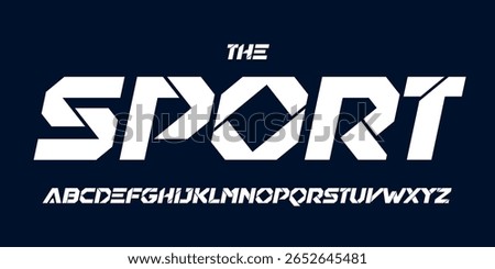 Stencil sport alphabet, sharp digital bold slanted italic letter set, bold geometric font for space game logo, speed AI headline, dynamic typography, modern future space app design. Vector typeset