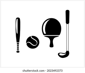 Stencil sports elements isolated on white. Clipart collection.  Vector stock illustration. EPS 10