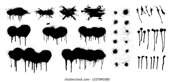 Stencil spray graffiti template. Isolated collection black splashes. High level of detail, quality tracing. Mockup graffiti grunge. Vecot Spray stencil. Vector set