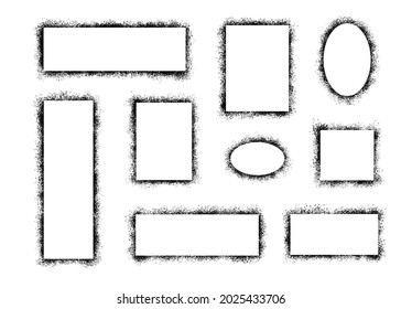 Stencil spray paint frame set. Grunge graffiti style black frame. Isolated vector illustration with drop paint border. Stencil spray effect.