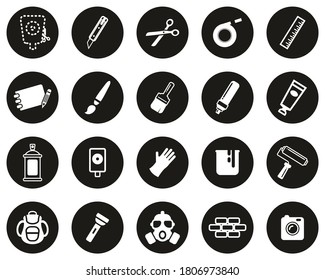 Stencil & Street Art Icons White On Black Flat Design Circle Set Big