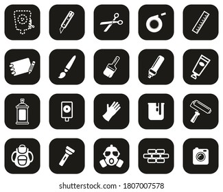 Stencil & Street Art Icons White On Black Flat Design Set Big