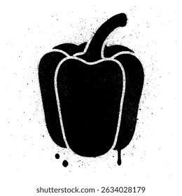 Ilustração de Pimenta de Sino Preto Estilo de Estêncil com Efeito de Pintura de Spray.
