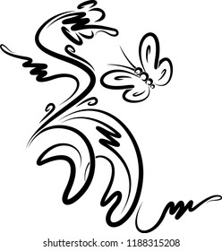 Stencil style floral corner with butterfly. Template for your design.