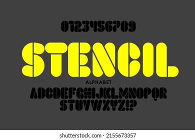 Stencil style font design, alphabet letters and numbers vector illustration