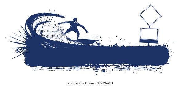 stencil surf scene with surfer doing wave sliding