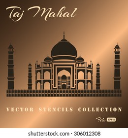 Stencil of the Taj Mahal on a mrtallic background.