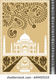 Stencil Taj Mahal with ornament made of flowers, leaves, stars.