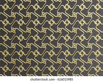Stencil template of gold Arabesque laser paper cut in Arabic pattern for Ramadan Kareem festival.Lace die cut vector illustration for wedding invitation and greeting card in vintage 