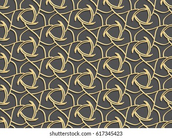 Stencil template of gold Arabesque laser paper cut in Arabic seamless pattern for Ramadan Kareem or Islamic festival.Lace vector illustration for wedding invitation and greeting card in vintage 