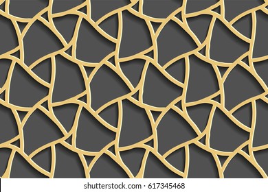 Stencil template of gold Arabesque laser paper cut in Arabic seamless pattern for Ramadan Kareem or Islamic festival.Lace vector illustration for wedding invitation and greeting card in vintage 