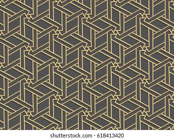 Stencil template of gold Arabesque laser paper cut in Arabic seamless pattern for Ramadan Kareem or Islamic festival.Lace vector illustration for wedding invitation and greeting card in vintage 
