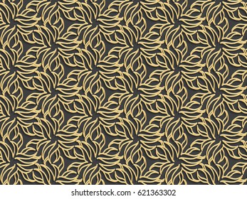 Stencil template of gold Arabesque laser paper cut in Arabic seamless pattern for Ramadan Kareem or Islamic festival.Lace vector illustration for wedding invitation and greeting card in vintage 