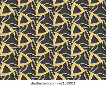 Stencil template of gold Arabesque laser paper cut in Arabic seamless pattern for Ramadan Kareem or Islamic festival.Lace vector illustration for wedding invitation and greeting card in vintage 
