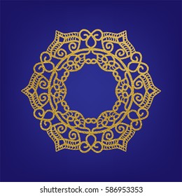 Stencil template of gold mandala laser paper cut in Arabic pattern for Ramadan Kareem festival.Lace die cut vector illustration for wedding invitation and greeting card in vintage style